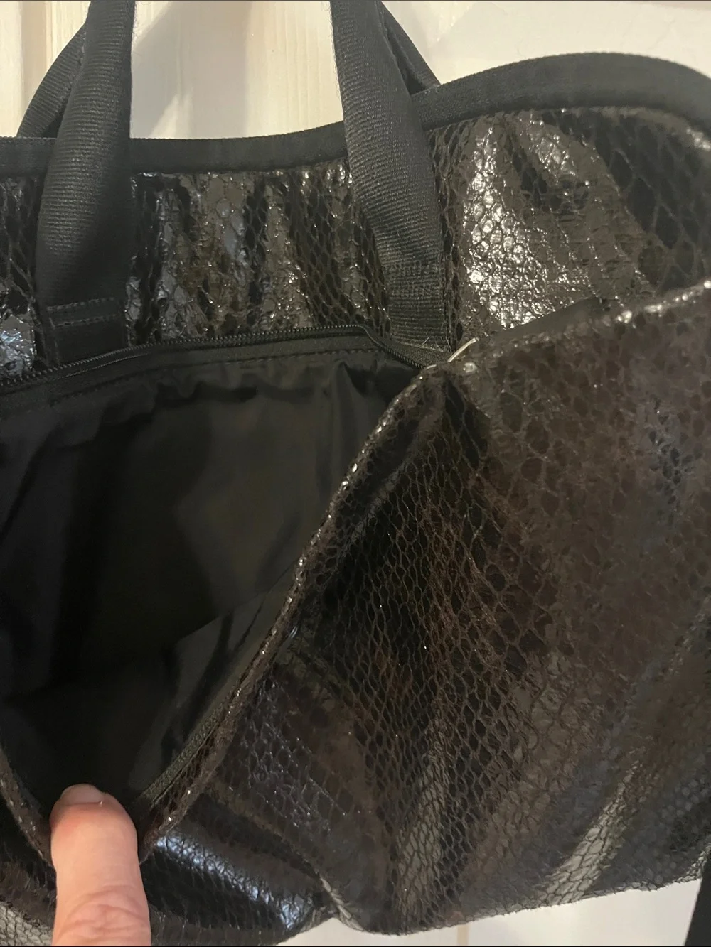Tumi Black Snakeskin-Texture Laptop Briefcase with Shoulder Strap
